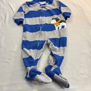 Carter's - Blue Fleece Onesie Sleeper with husky/puppy design